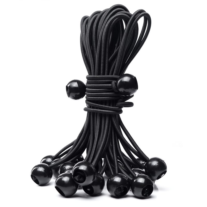 CooBigo 25Pack Length 8" Bungee Cord Ties, Ball Bungee Straps Tarp Tie-Down, Elastic Cord Shock Rope Outdoor Camping Tarp Clip Tent Canvas Tarpaulin Flag Pole - Image 1